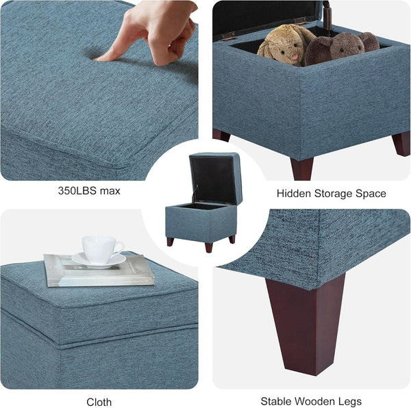 Seventeen Inch Electric Blue Storage Ottoman Hinged Lid
