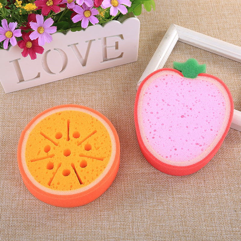 Fruit Sponge Dish Washing Brush Non-Stick Oil Kitchen Compressed Sponge Wipe Printing Household Brush Bowl Bath Absorbent Cotton