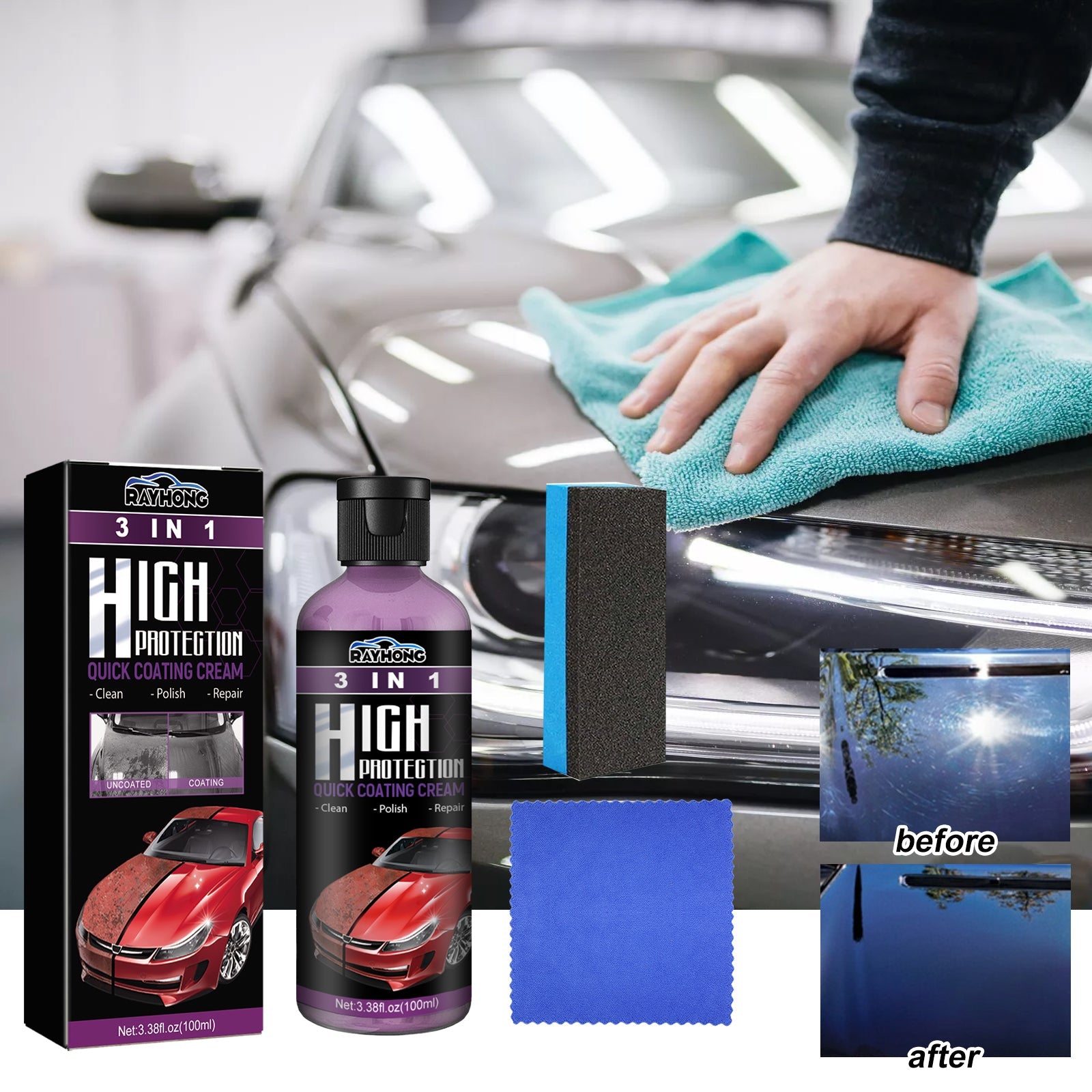 Coating Paste 3 In 1, Car Cleaning Decontamination Scratches Repair Multi-Purpose Car Paint Reconditioning Coating Artifact
