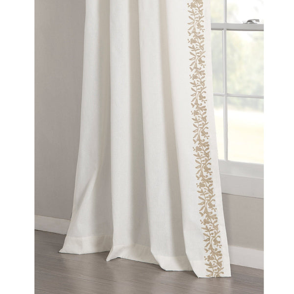 Luxury Modern Flower Linen Like Embroidery Border Window Curtain Panel