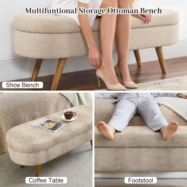43-Inch Upholstered Storage Ottoman Bench With Hinge