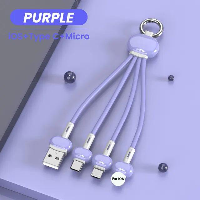 One to three data cable suitable for Android and Apple Type-C keychain three in one charging cable