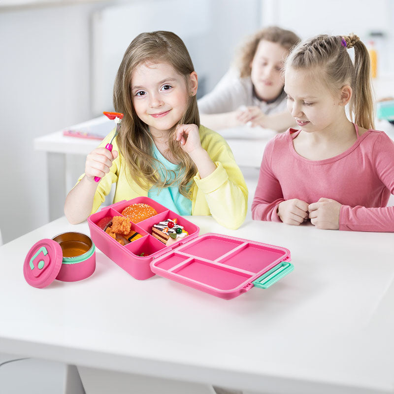 Kids' bento lunch bag: 1700ml containers with toppers, thermos, for school.