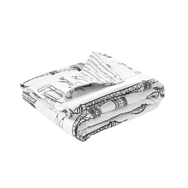 Paris Bonjour Reversible Cotton Throw