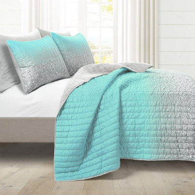 Glitter Ombre Metallic Print Quilt Set With Pillowcases