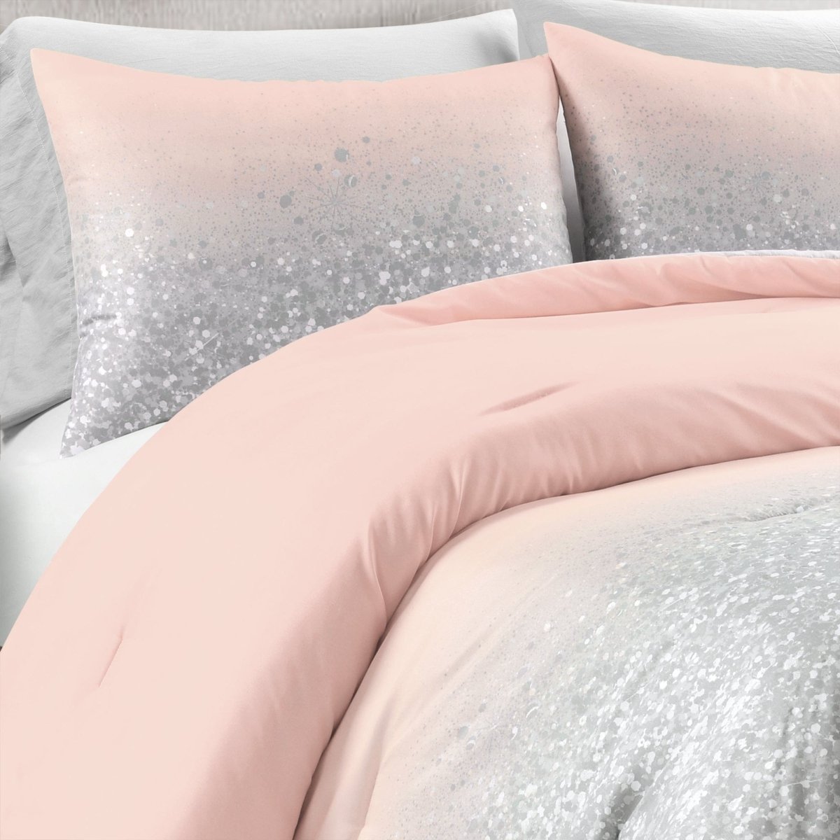 Glitter Ombre Metallic Print Comforter Set With Pillowcases