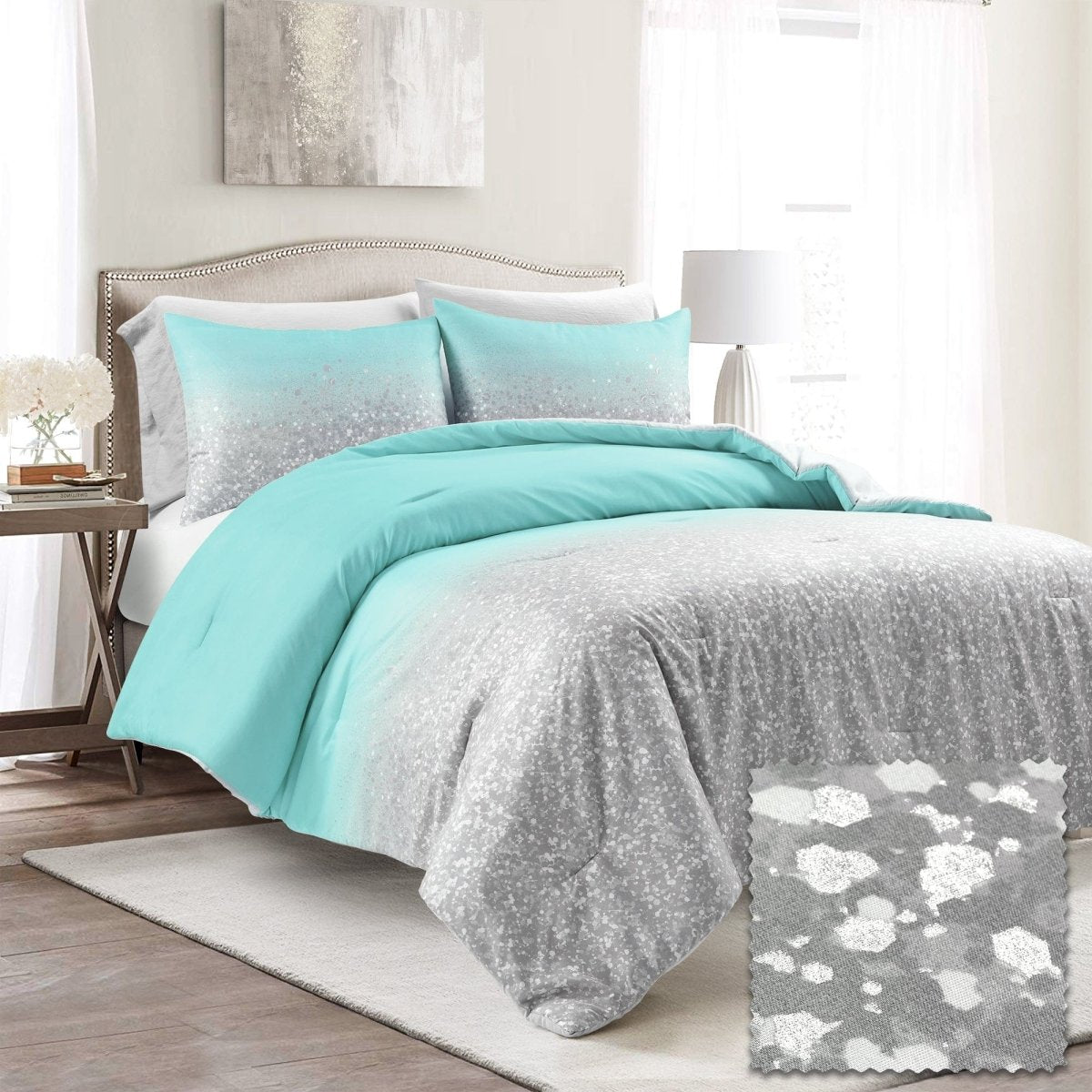 Glitter Ombre Metallic Print Comforter Set With Pillowcases