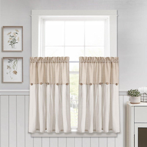 Linen Button Kitchen Window Tiers Set