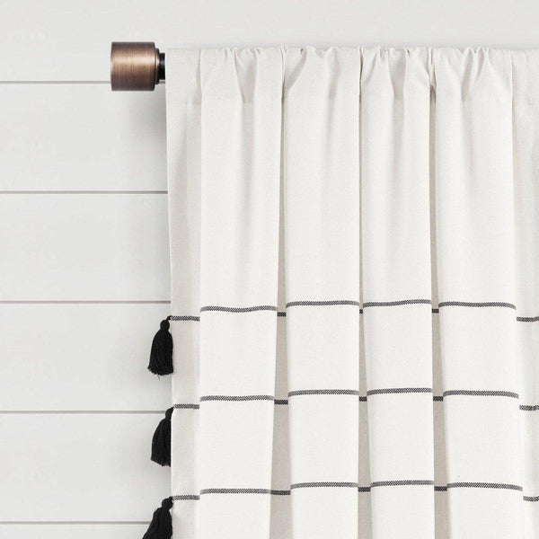 Farmhouse Boho Stripe Woven Tassel Yarn Dyed Recycled Cotton Blend Window Curtain Panel Set