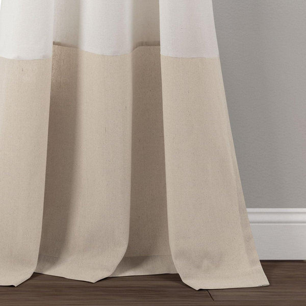 Faux Linen Grommet Color Block Window Curtain Panel