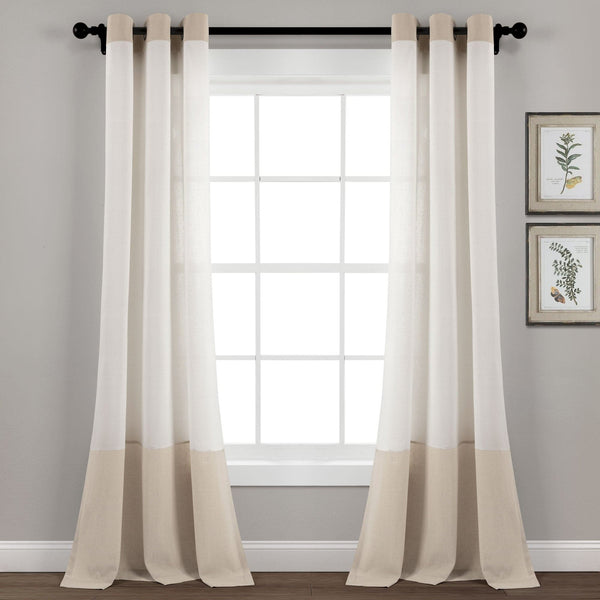 Faux Linen Grommet Color Block Window Curtain Panel