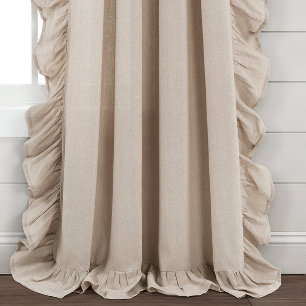Faux Linen Ruffle Window Curtain Panel