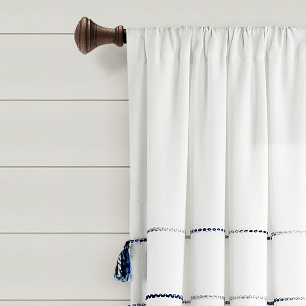 Farmhouse Boho Stripe Woven Tassel Yarn Dyed Recycled Cotton Blend Window Curtain Panel Set