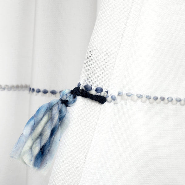 Farmhouse Boho Stripe Woven Tassel Yarn Dyed Recycled Cotton Blend Window Curtain Panel Set