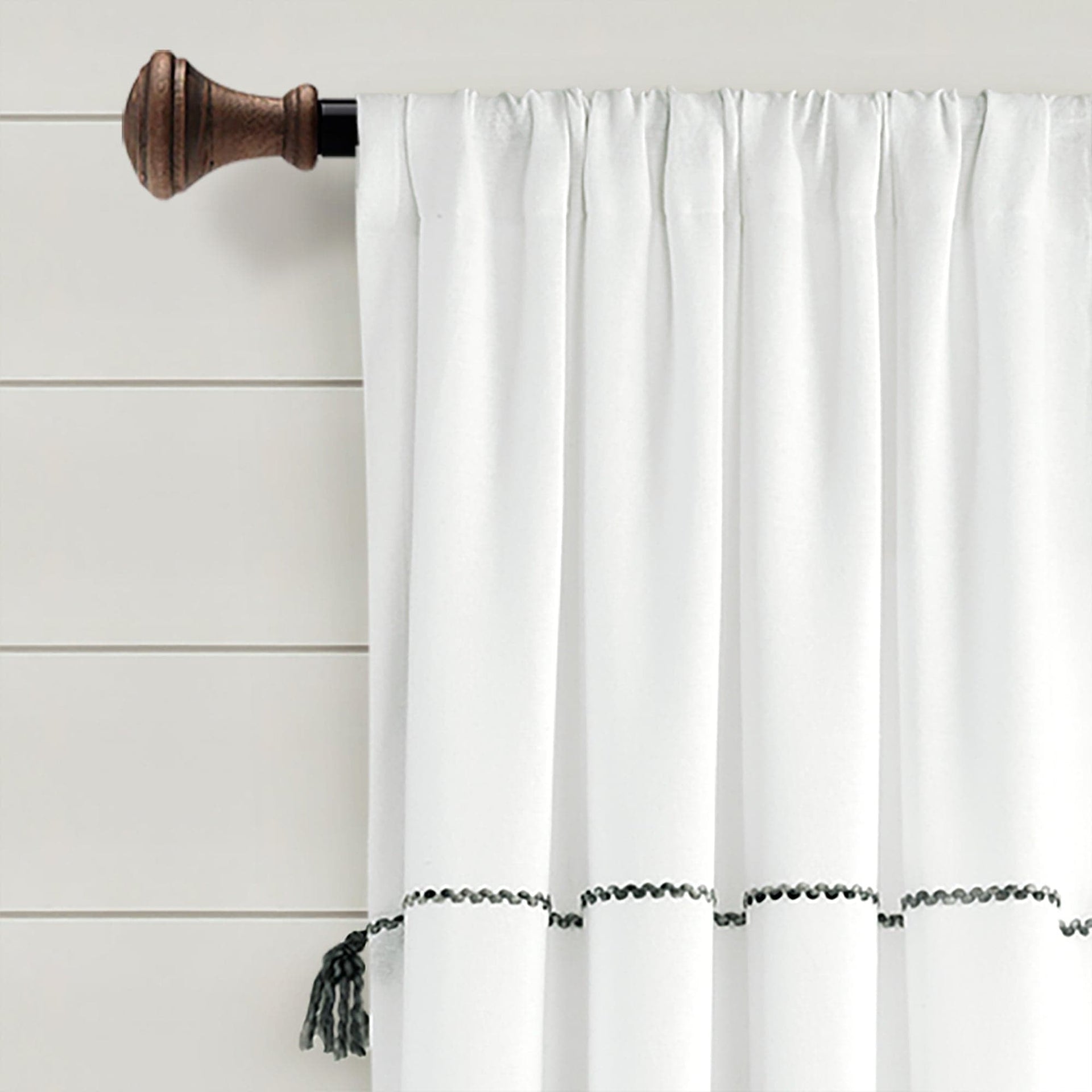 Farmhouse Boho Stripe Woven Tassel Yarn Dyed Recycled Cotton Blend Window Curtain Panel Set