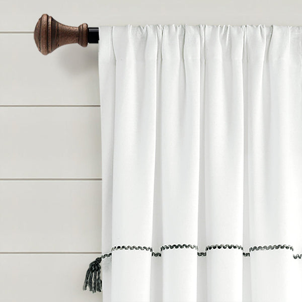 Farmhouse Boho Stripe Woven Tassel Yarn Dyed Recycled Cotton Blend Window Curtain Panel Set