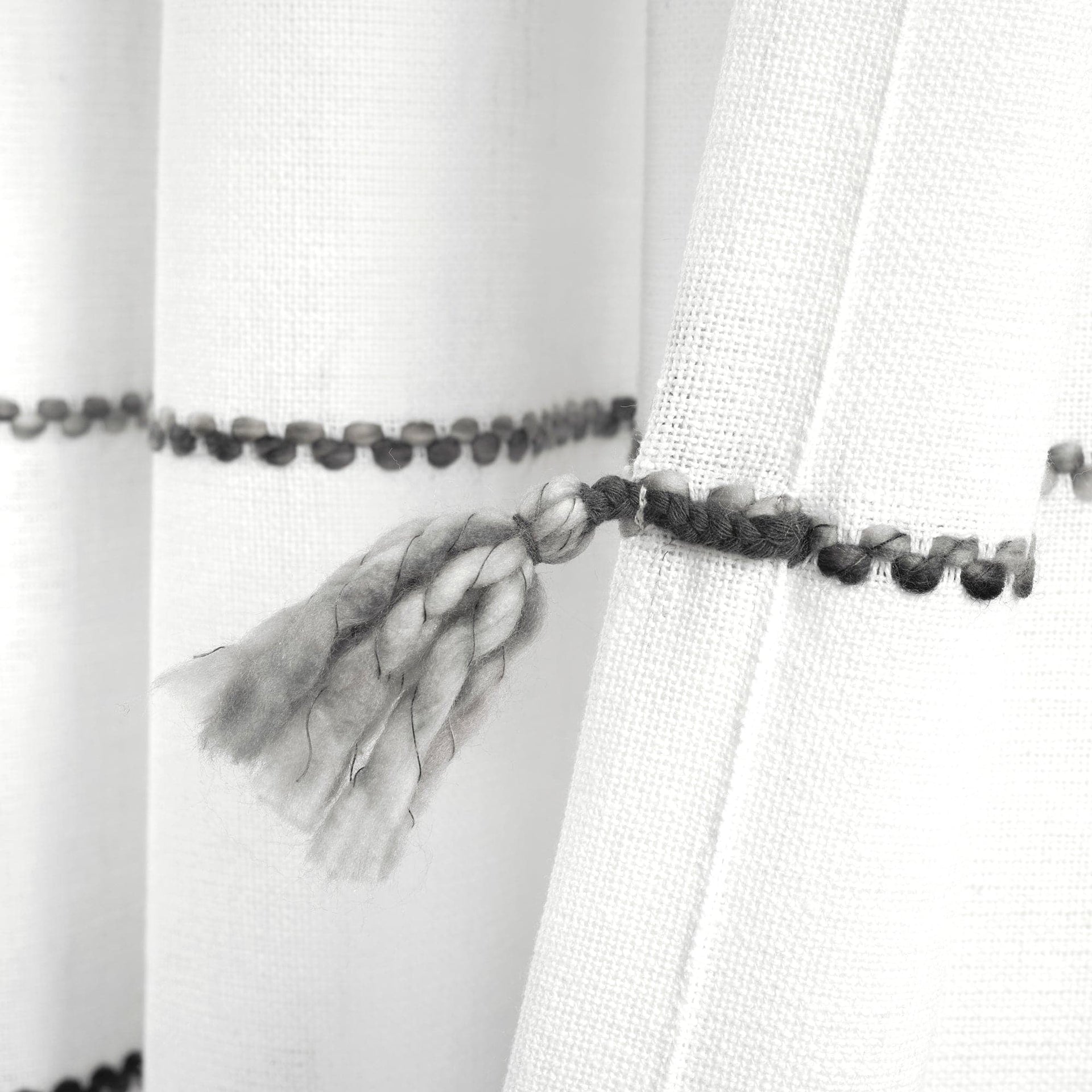 Farmhouse Boho Stripe Woven Tassel Yarn Dyed Recycled Cotton Blend Window Curtain Panel Set