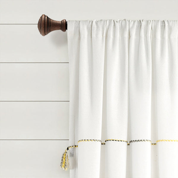 Farmhouse Boho Stripe Woven Tassel Yarn Dyed Recycled Cotton Blend Window Curtain Panel Set