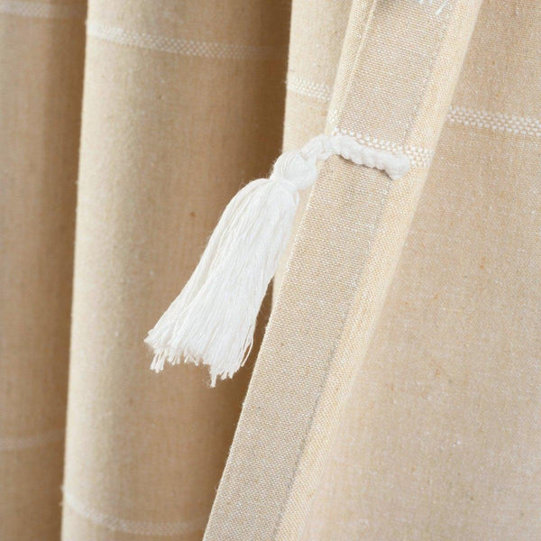 Farmhouse Boho Stripe Woven Tassel Yarn Dyed Recycled Cotton Blend Window Curtain Panel Set