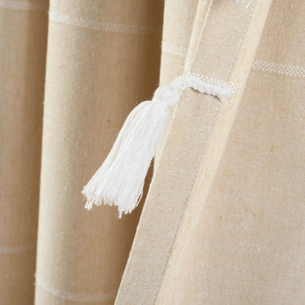 Farmhouse Boho Stripe Woven Tassel Yarn Dyed Recycled Cotton Blend Window Curtain Panel Set