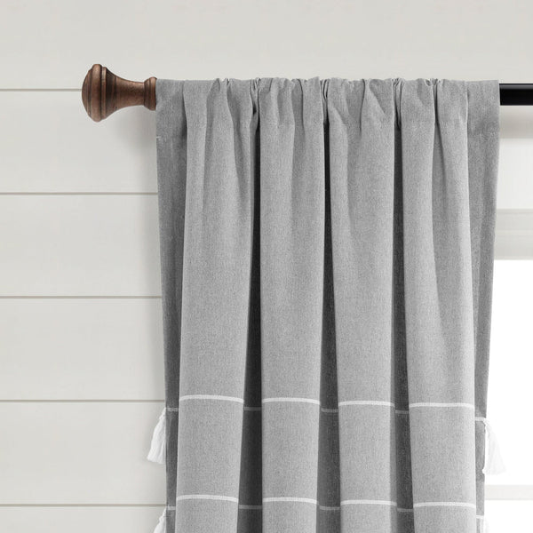 Farmhouse Boho Stripe Woven Tassel Yarn Dyed Recycled Cotton Blend Window Curtain Panel Set