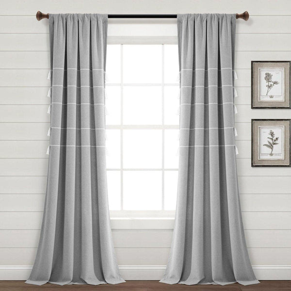Farmhouse Boho Stripe Woven Tassel Yarn Dyed Recycled Cotton Blend Window Curtain Panel Set