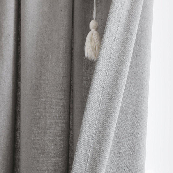 Boho Pom Pom Tassel Faux Linen Window Curtain Panel