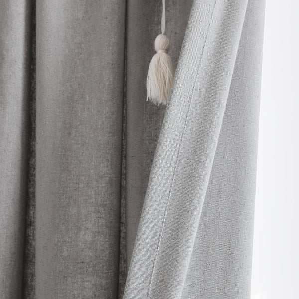 Boho Pom Pom Tassel Faux Linen Window Curtain Panel