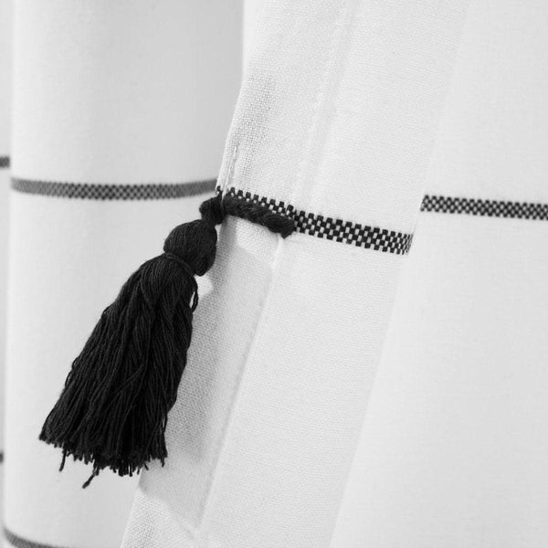 Farmhouse Boho Stripe Woven Tassel Yarn Dyed Recycled Cotton Blend Window Curtain Panel Set