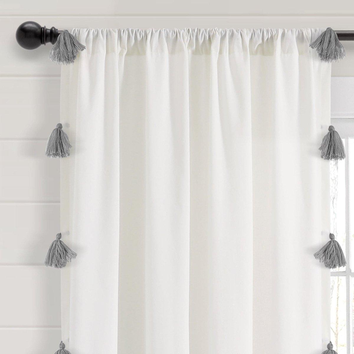 Boho Faux Linen Texture Tassel Window Curtain Panel