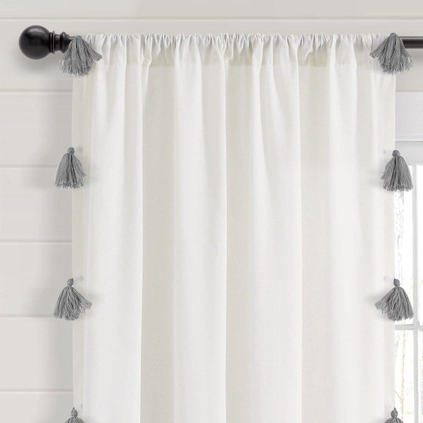 Boho Faux Linen Texture Tassel Window Curtain Panel