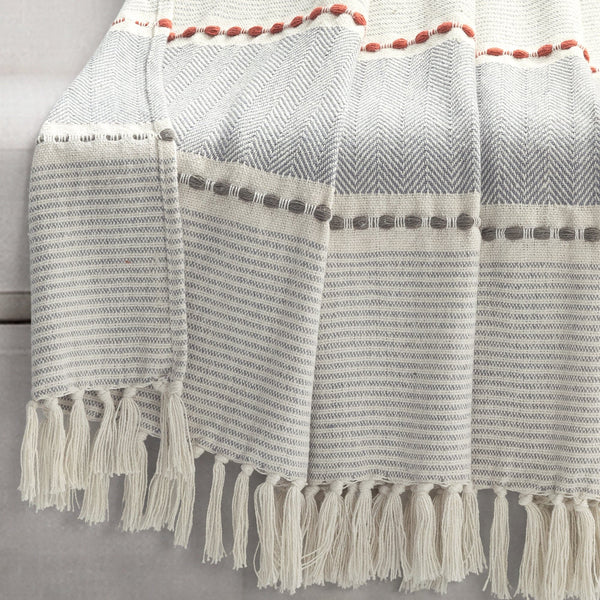 Herringbone Stripe Yarn Dyed Cotton Woven Tassel Throw