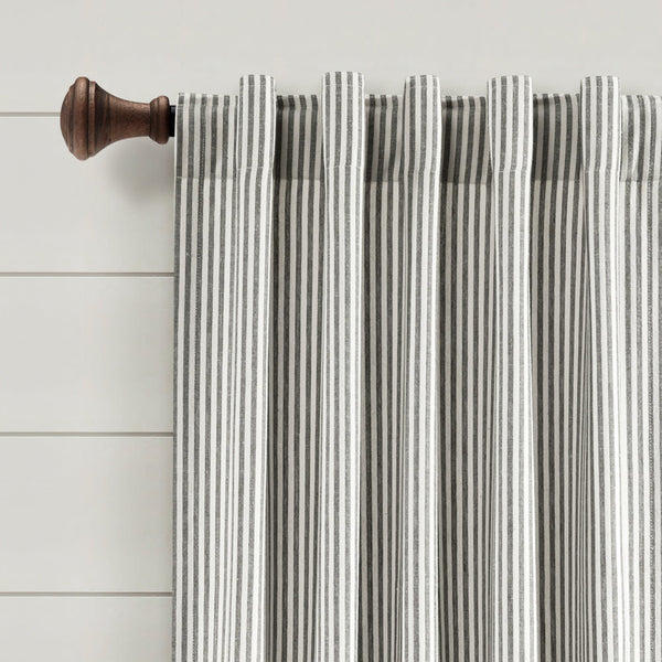 Farmhouse Vintage Stripe Recycled Cotton Blend Window Curtain Panel Set