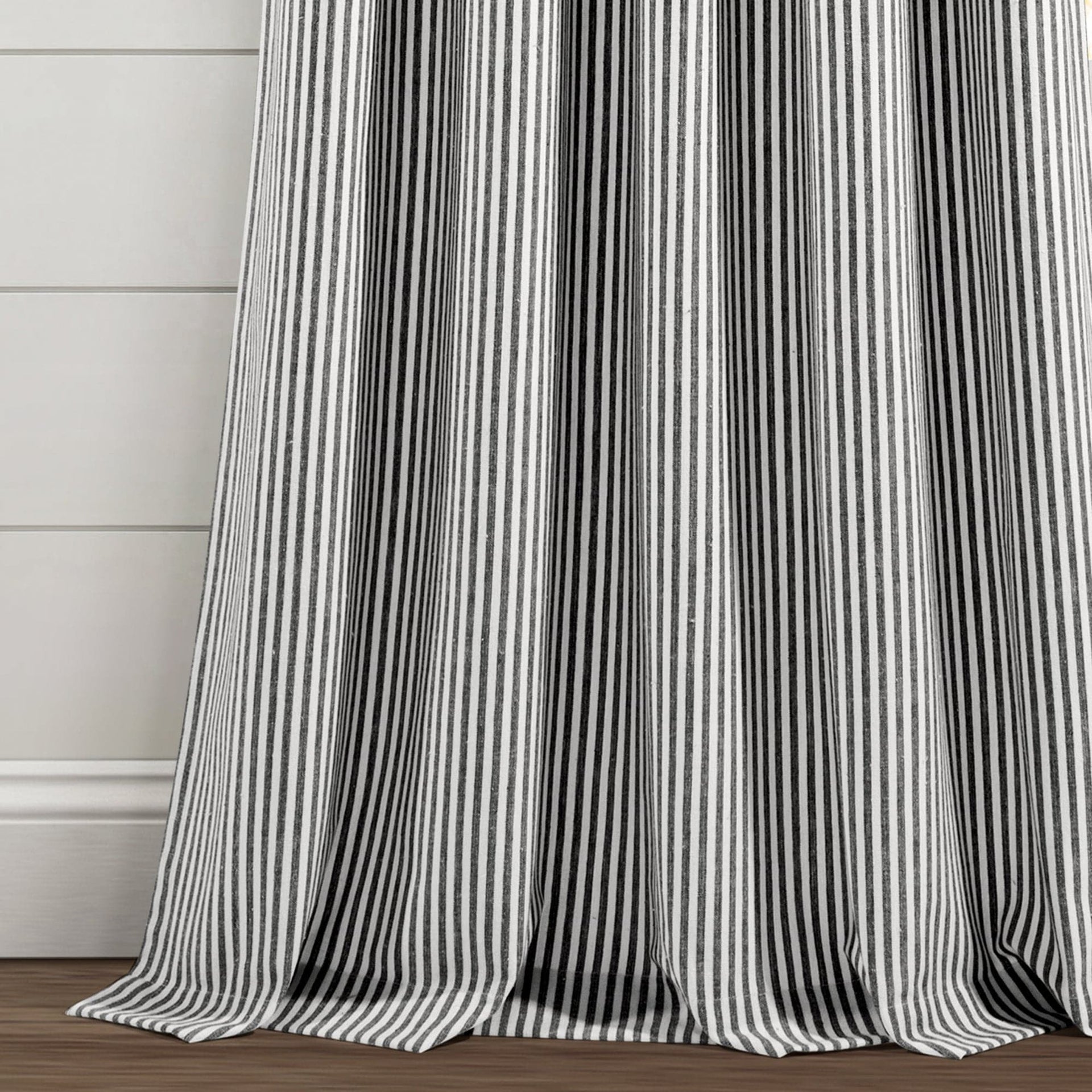 Farmhouse Vintage Stripe Recycled Cotton Blend Window Curtain Panel Set