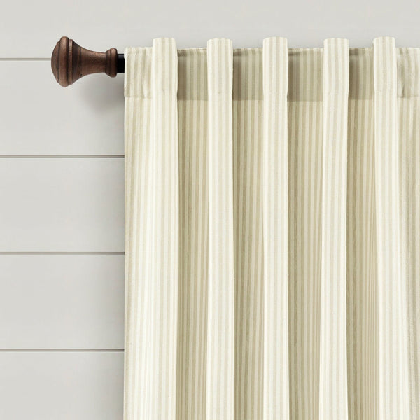 Farmhouse Vintage Stripe Recycled Cotton Blend Window Curtain Panel Set
