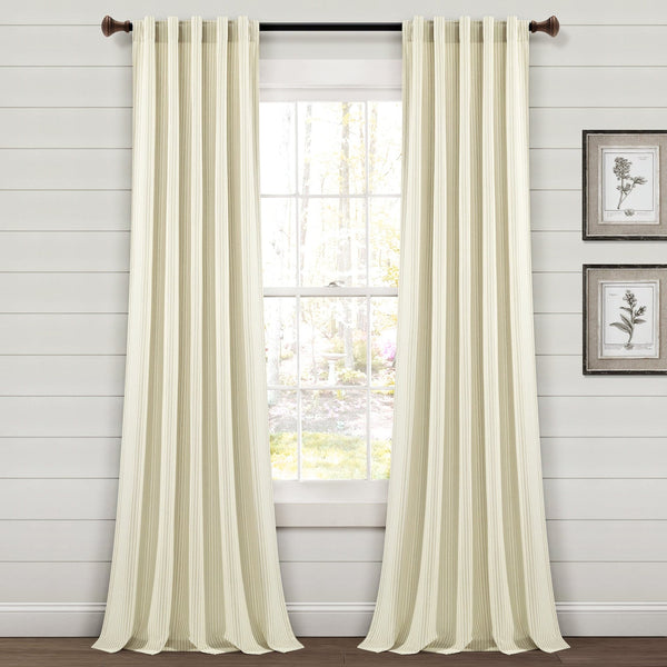 Farmhouse Vintage Stripe Recycled Cotton Blend Window Curtain Panel Set