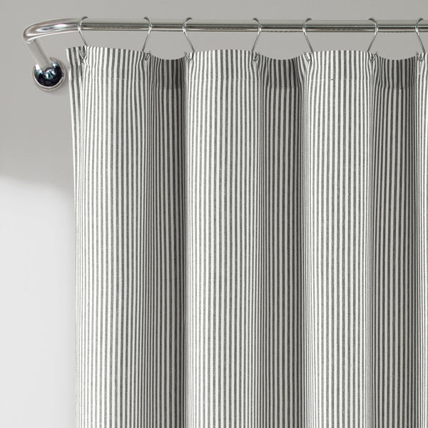 Farmhouse Vintage Stripe Yarn Dyed Recycled Cotton Blend Shower Curtain