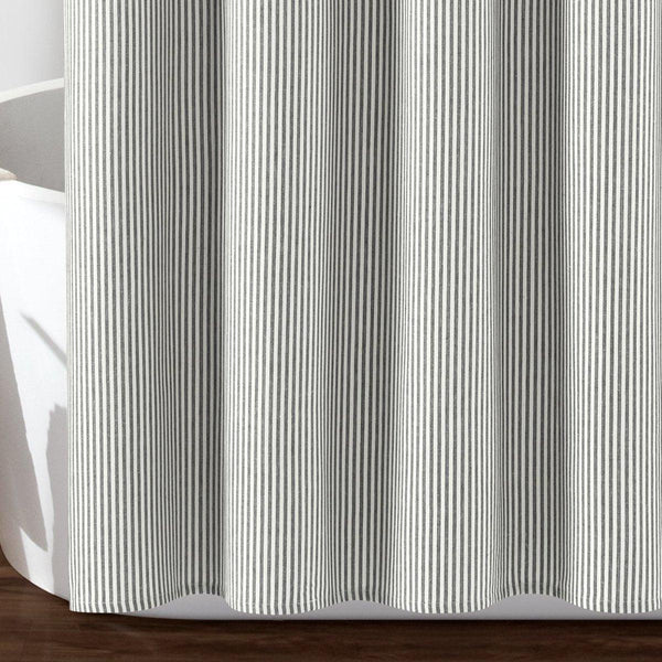 Farmhouse Vintage Stripe Yarn Dyed Recycled Cotton Blend Shower Curtain