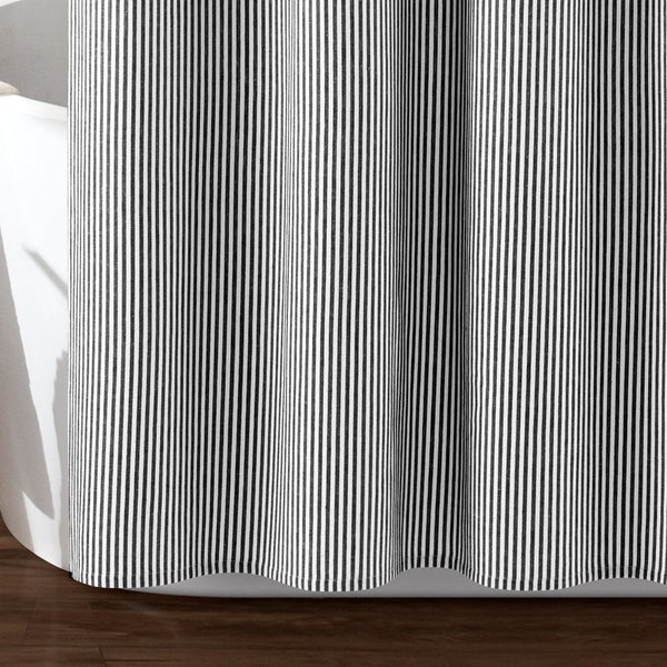 Farmhouse Vintage Stripe Yarn Dyed Recycled Cotton Blend Shower Curtain