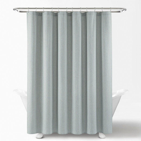Farmhouse Vintage Stripe Yarn Dyed Recycled Cotton Blend Shower Curtain