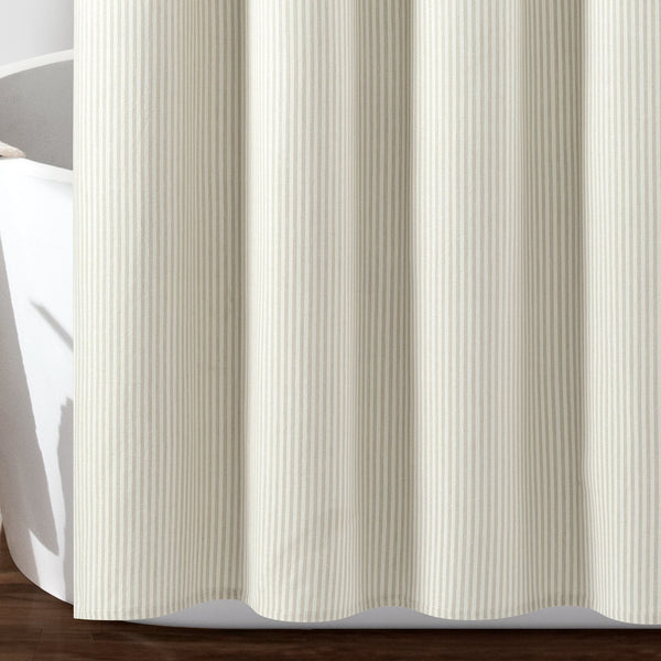 Farmhouse Vintage Stripe Yarn Dyed Recycled Cotton Blend Shower Curtain