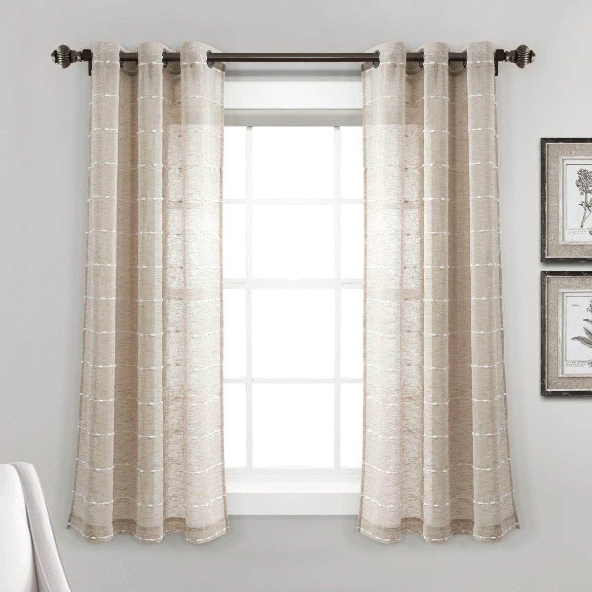 Farmhouse Textured Grommet Sheer Window Curtain Panel Set