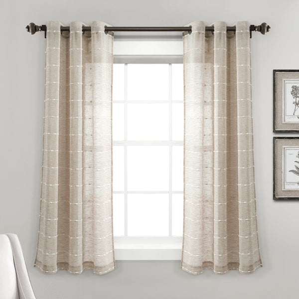 Farmhouse Textured Grommet Sheer Window Curtain Panel Set