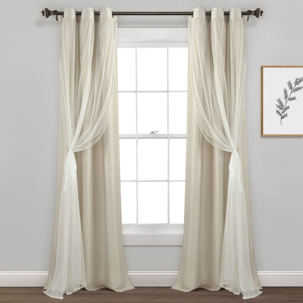Cottage Polka Dot Sheer Window Curtain Panel Set