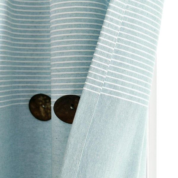 Farmhouse Button Stripe Yarn Dyed Woven Cotton Blend Window Curtain Panel Set