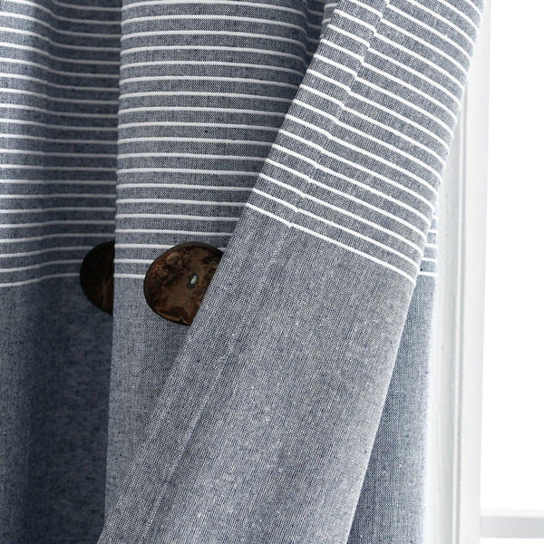 Farmhouse Button Stripe Yarn Dyed Woven Cotton Blend Window Curtain Panel Set