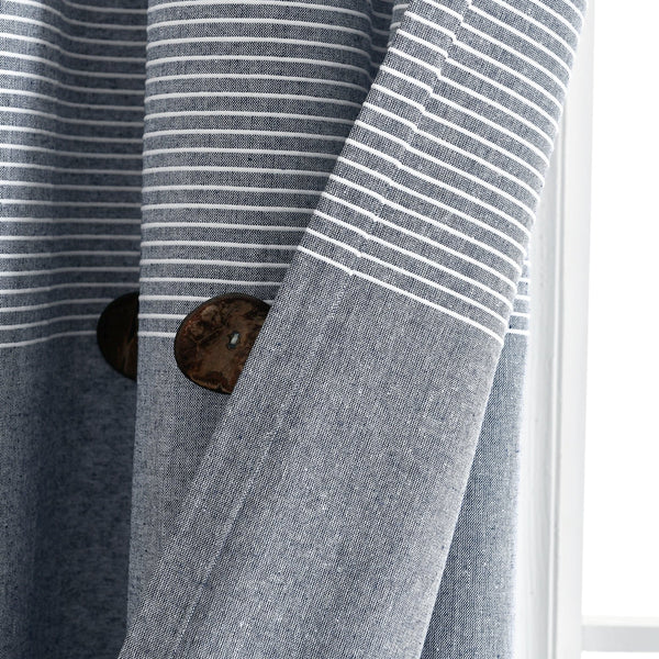 Farmhouse Button Stripe Yarn Dyed Woven Cotton Blend Window Curtain Panel Set