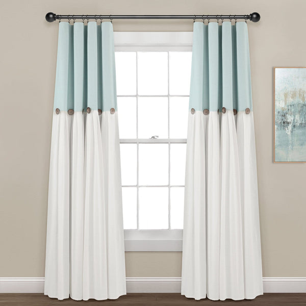 Linen Button Lined 100% Blackout Window Curtain Panel