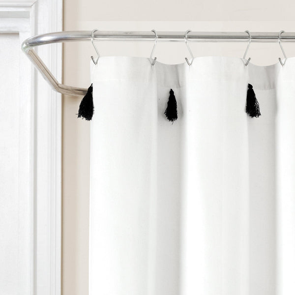 Boho Tassel Stripe Yarn Dyed Recycled Cotton Blend Shower Curtain