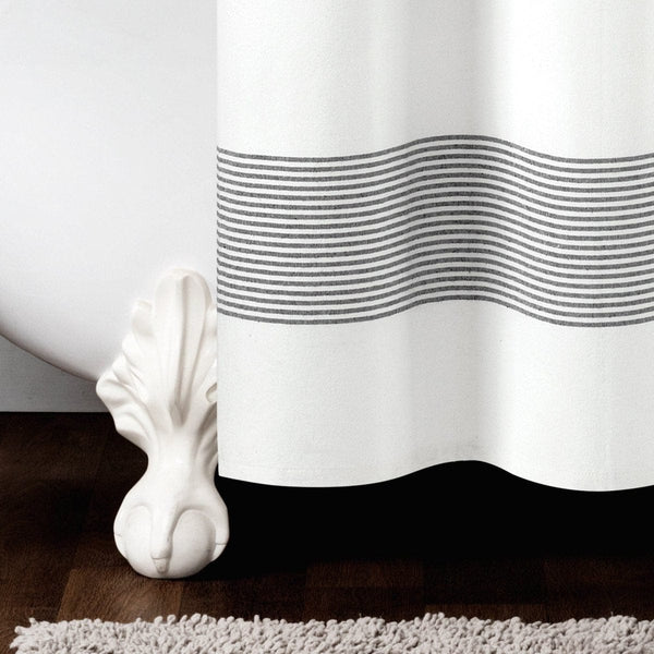 Boho Tassel Stripe Yarn Dyed Recycled Cotton Blend Shower Curtain